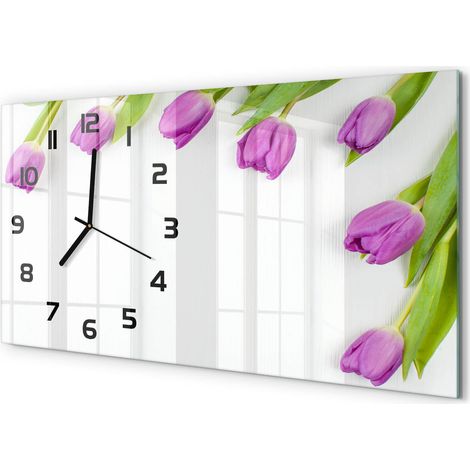 Horloge Murale Au-dessus du Canapé 60x30 cm Design Moderne Silencieux Tulipes violettes (1/5)