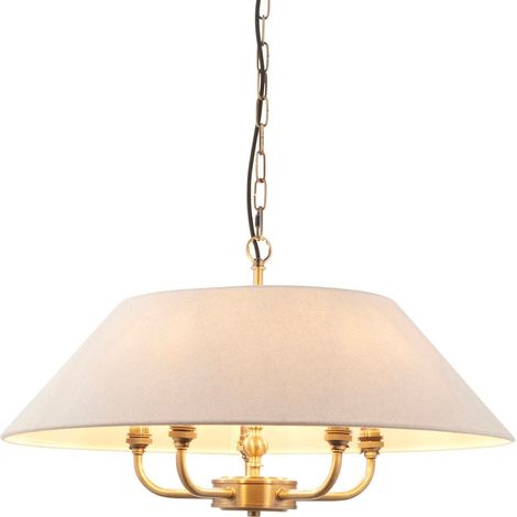 Endon Lille Plafonnier suspendu multi-bras, plaque en laiton antique et imitation lin naturel, 5 x B22