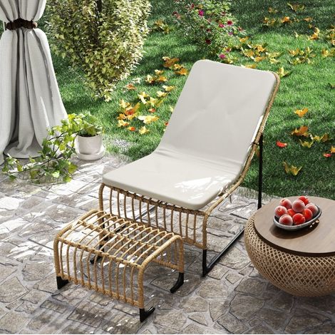 Sillón jardín relax con reposapiés ratán crema OKMYHOME (1/4)