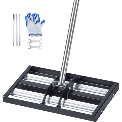 Râteau de Nivellement de Pelouse avec Rouleaux 43,8x25,5 cm Niveleur de Gazon Acier Inoxydable, Outil de Nivellement pour Cour, Terrain de Golf, Jardin, avec Manche 161 cm Réglable en 4 Sections (1/5)