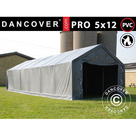Carpa grande de almacén PRO 5x12x2x3,39m, PVC, Gris - Dancover