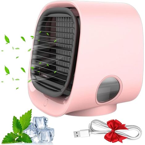 Climatiseur Aira Breeze, mini climatiseur Air Breeze, climatiseur à refroidissement par eau, compact, 3 vitesses et alimenté par USB, climatiseur portable pour la maison et le bureau (rose) (1/5)