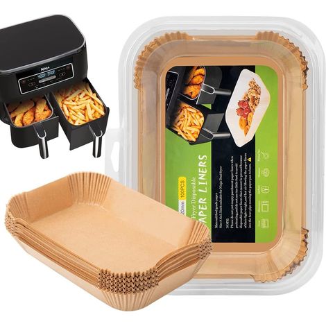 Papier Sulfurisé pour Friteuses à air, 50Pièces 22 x 14 cm Jetable Antiadhésive Sans Huile Papier Cuisson Air Fryer Accessoires pour Friteuse Dual Zone -2pc (1/5)