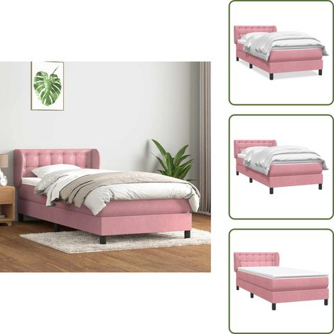 vidaXL Boxspringbett mit Matratze Rosa 80x220 cm Samt (1/5)