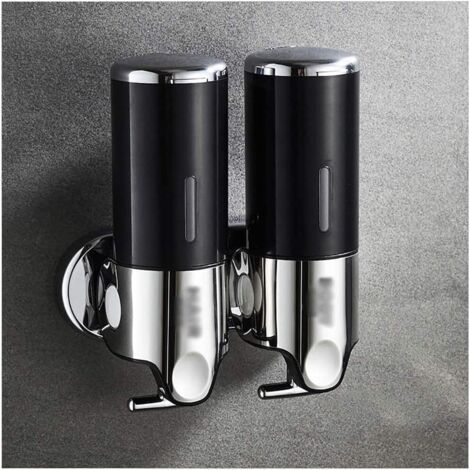 500ML x 2 Distributeur de Savon Mural, Distributeur de Savon à Mains à Double Tête Distributeur Liquide Gel Douche Shampoo pour Cuisine Salle de Bains Hotel (Noir) (1/4)
