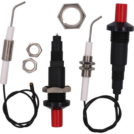 Lot de 2 - Allumeur piézo-électrique - Électrode d'allumage - Bouton-poussoir avec fil céramique pour gril à gaz et propane - Noir - 30 cm (1/5)