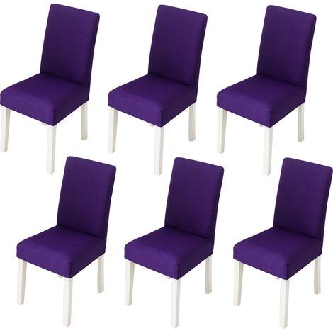 Set mit 6 dehnbaren Stuhlhussen, abnehmbar und waschbar, aus weichem Spandex, für Küche, Hotel, Bankett, Dunkelviolett (1/5)