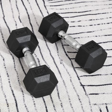 Juego de 2 mancuernas de 5 kg, mancuernas de fitness para hombres y mujeres, entrenamiento muscular y levantamiento de pesas - metal negro y goma.