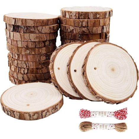 William Craft Rondin de Bois avec Trou Diamètre 8-9cm 25 Pcs Tranches de Bois Naturel Convient pour Decoration Noel (1/5)