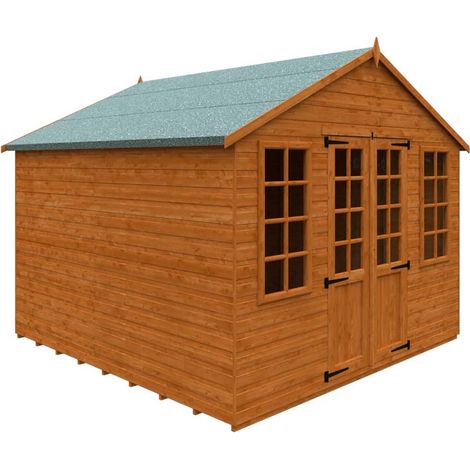10 x 10 Feet Summerhouse 12mm Shed - Solid Wood/Softwood/Pine - L295 x W295 x H257.7 cm - Burnt Orange
