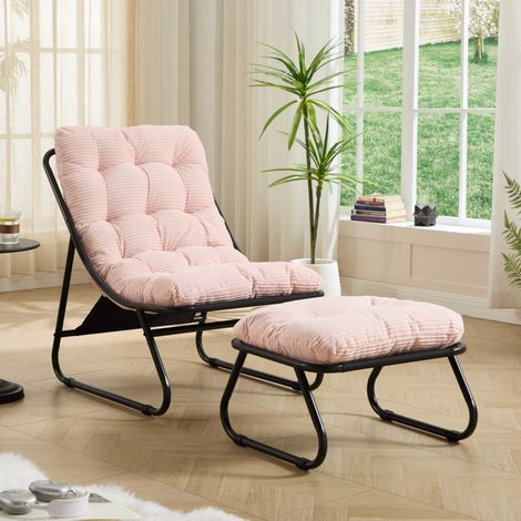 Fauteuil jardin repose-pieds – Inclinable – Coussin moelleux – Rose – Salon/Chambre/Lecture (1/5)