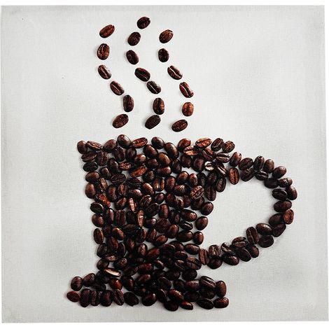 Tableau de tasse de grains de café - 28 x 28 cm - Impression haute qualité - Prêt à accrocher - Couleurs marron