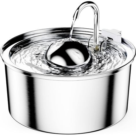 Fuente de Agua para Gatos, 3,2L Fuente de Agua para Gatos de Acero Inoxidable, Súper Silenciosa, Forma de Grifo, Multifiltración, Adecuada para Gatos, Perros y Otras Mascotas (1/5)