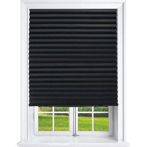 Rideau Occultant - Stores Plissés Auto-Adhésifs Sans Perçage - Pour Chambre et Salle de Bain - 60 x 150 cm - Noir - 1 Pièce avec 2 Clips (1/5)