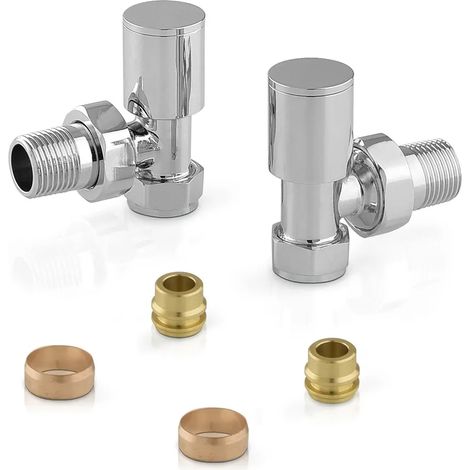 Coppia valvole termoarredo tonde cromate con attacco G 1/2 e raccordo rame da 12 mm (1/5)