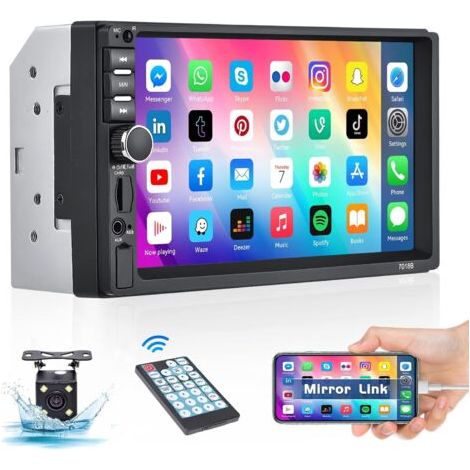 Autoradio Bluetooth 2 DIN 7" Écran Tactile – Mirror Link Android/iOS – Caméra de Recul Incluse – Commandes au Volant – USB/AUX (1/5)