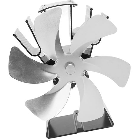 Ventilateur de table à 6 pales, alimenté par la chaleur, en alliage d'aluminium, avec commande manuelle, pour poêles à bois et brûleurs à granulés, couleur argent. (1/5)