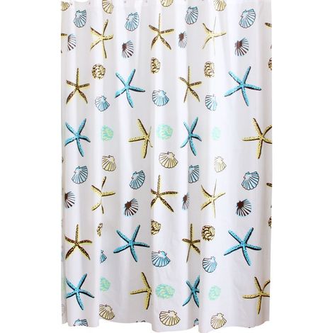 Rideau de douche épais imperméable motif étoile de mer, rideau suspendu décoratif (1/4)