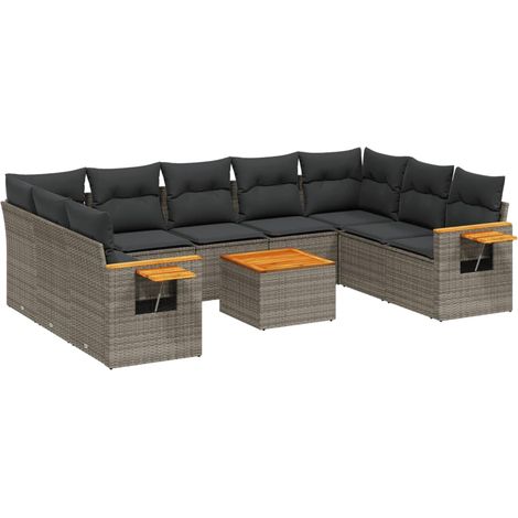 10-tlg. Garten-Sofagarnitur mit Kissen Grau Poly Rattan vidaXL (1/5)