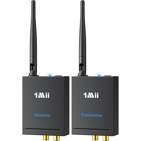 Émetteur Récepteur Audio sans Fil (1 TX+1 RX) , Longue Portée 2,4GHz Son HiFi Faible Latence, Connexion TV vers Haut-Parleurs Actifs/Chaîne Stéréo/Barre de Son, RCA 3.5mm AUX In/Out (1/5)