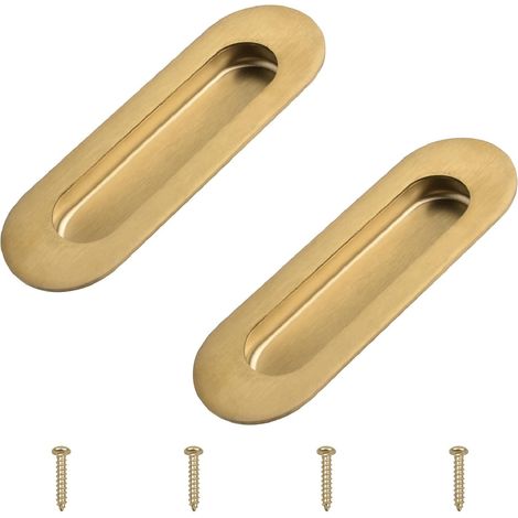 pièces en acier inoxydable 304 brossé, poignée de porte coulissante, poignée de porte invisible avec vis 120x40mm ovale, poignée encastrée, poignée de (1/5)