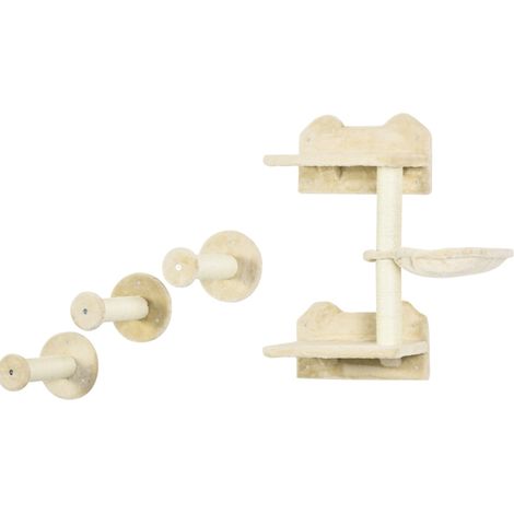 Set de 4 étagères escalier et arbre à chat avec hamac beige/crème pour chats jusqu'à 5 kg (1/5)