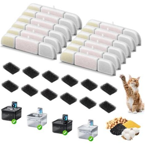RHG DownyPaws Filtre Fontaine Eau Chat, 12 Filtres de Fontaine à Eau Remplacement, Charbon Actif Filtre (1/5)