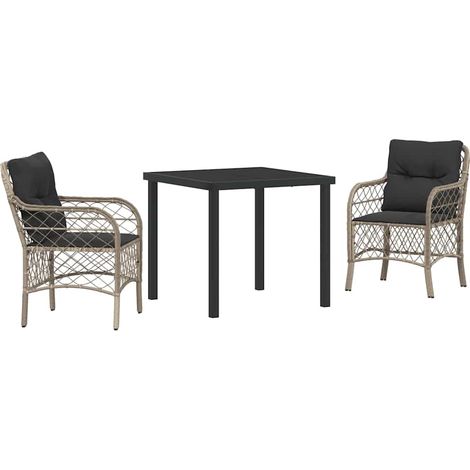 Garden Dining Set with Cushion 3 pcs Light grey Poly rattan vidaXL (1/5)