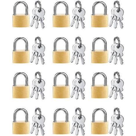 Lot de 12 mini cadenas en laiton massif avec 3 clés pour bagages. sacs à dos. casiers de salle de sport (1/5)