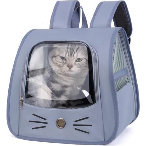 Sac à dos pour animaux – Sac de transport respirant et transparent pour chiens et chats spacieux et pliable, idéal pour les voyages et les visites chez le vétérinaire design ludique (bleu). (1/5)