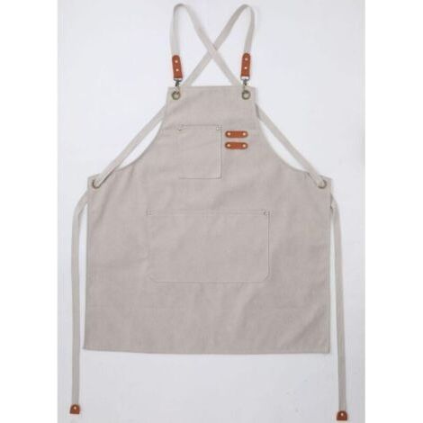 (Beige)Tablier Cuisine Homme Tabliers en Toile avec 3 Poches Imperméable et Réglable Apron pour Barbecue, Restaurant,Jardin, Charpentier,78 x 68cm (1/4)