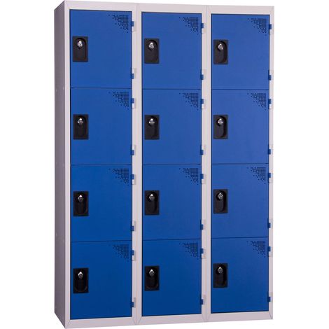 PROVOST - Vestiaire multicases Provost - 3 colonnes x 4 cases en acier bleu