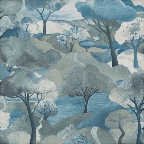 Erismann Teal Turquoise Trees Landmark Extra Washable Paste The Wall Wallpaper