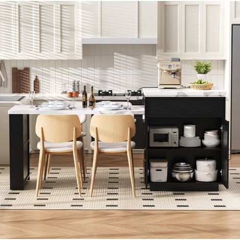 Mesa extensible de cocina con LED, ruedas, USB/Type-C, negra DESVIAE (1/5)
