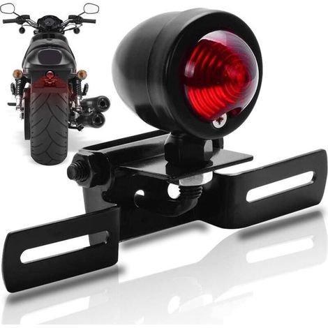 1 pc Moto Feu arrière Frein Stop Feu de jour Rouge 12 V avec support de plaque d'immatriculation Noir pour Harley Bobber Chopper Cruiser Dyna Glide Sportster (1/5)