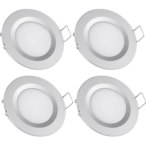 4 warmweiße LED-Einbaustrahler mit silberner Oberfläche für Wohnmobile, Boote, Wohnwagen, Transporter und Yachten 12-V-Einbauleuchten für die Decke 4 Leuchtmittel im Lieferumfang enthalten (1/5)