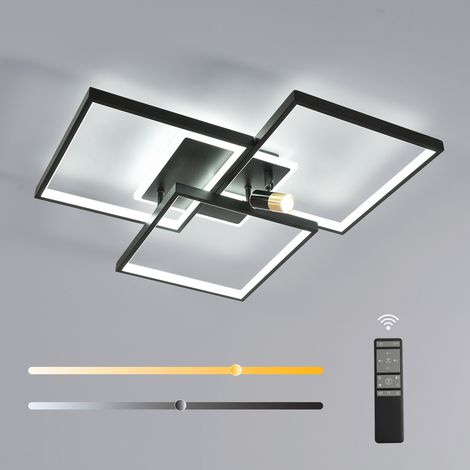 COMELY Pannello luminoso LED moderno, nero sabbiato, 56x56 cm, 39 W, dimmerabile con telecomando 3000-6500 K (luce regolabile), per soffitto in soggiorno, ufficio, camera da letto