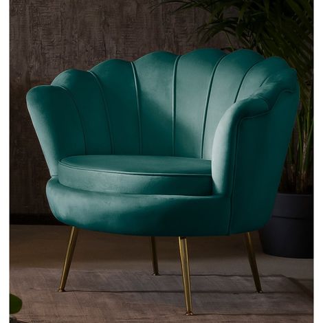 Fauteuil Design Coquillage en Velours Vert avec Pieds en Métal Doré pour Salon - PANGIVO (1/5)