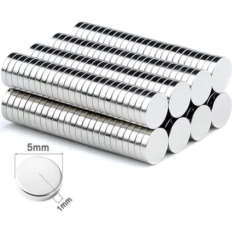 Aimant Néodyme - Disque 5 mm x 1 mm - Pour Frigo Porte Tableau Blanc Bricolage - 100 Pièces (1/5)