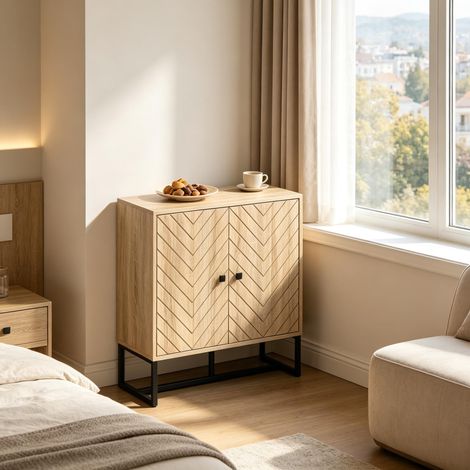Armoire de rangement - Noir et Bois naturel - MDF et Métal - 80x29.5x80 cm - Poids 17.8 kg - Étagères réglables (1/5)