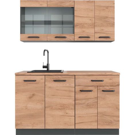 Cucina monoblocco R-Line, Rovere dorato/antracite, 140 cm , PL Rovere, Vicco