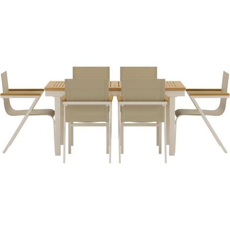 Panama Gartenset Tisch mit Auszug 90x160 cm Natur 6 Stühle beige. (1/4)