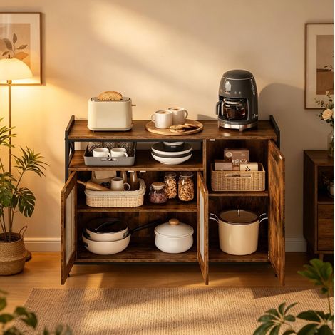 Buffet de cuisine 110 cm étagères réglables OKMYHOME (1/5)