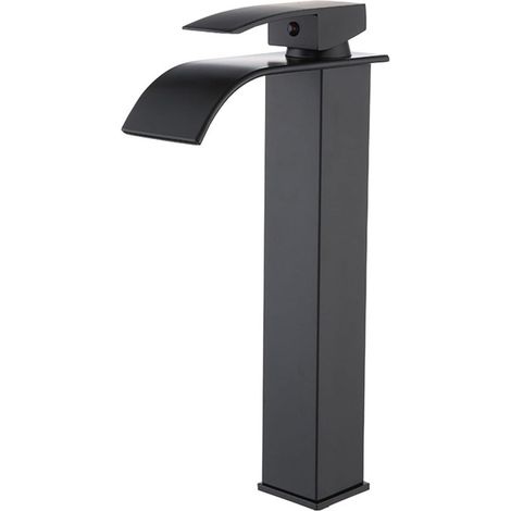Robinet cascade noir, poignée unique, bec haut, robinet d'évier en acier inoxydable érable. (1/5)