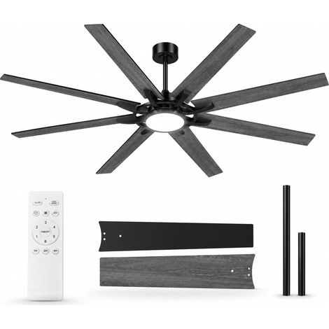 183 cm Pales Double Face Ventilateur de Plafond avec Lumière LED, Ventilateur Plafond Silencieux Grand Diamètre, 8 Pales, Moteur DC, Télécommande, 6 Vitesses, Noir Foncé, pour Salon et Loft (1/5)