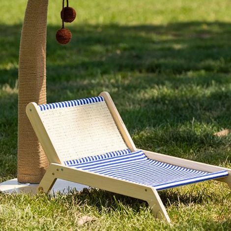 Hamac pour chat - Collection Chaise de plage - Lit surélevé en bois pour chat - Avec griffoir en sisal résistant - Toile naturelle et bois massif - Pour un coin de repos ensoleillé dans le salon (1/5)