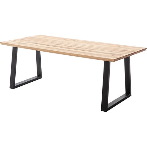 Esstisch 200x100 cm mit Schweizer Kante, Trapez-Gestell, Eiche massiv geölt, PARACATU-06 (1/5)