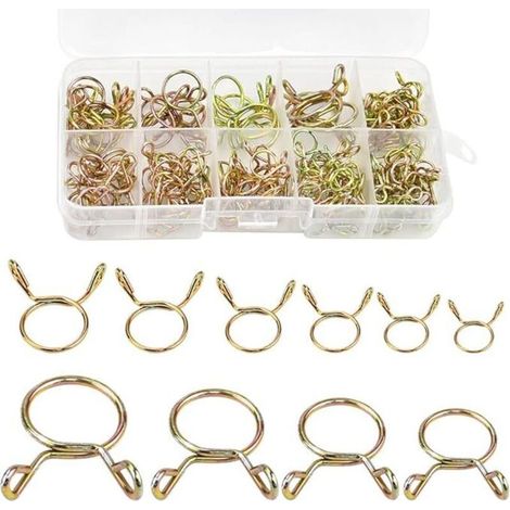 126 Pièces Clip à Ressort Tuyau Serre-Joints, 5-14 mm Colliers de Serrage à Ressort Collier Serrage Durite Essence Colliers de Serrage de Tuyau de Carburant pour Eau Tuyaux, Silicone Tubes (1/5)