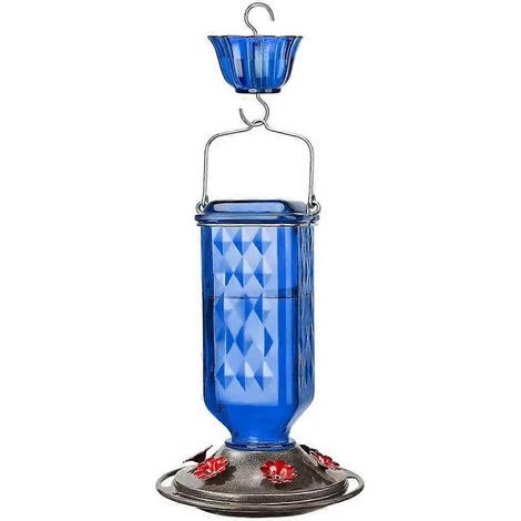 Mangeoire suspendue pour colibris avec barrière anti-fourmis, 6 ouvertures d'alimentation, bleue (1/5)