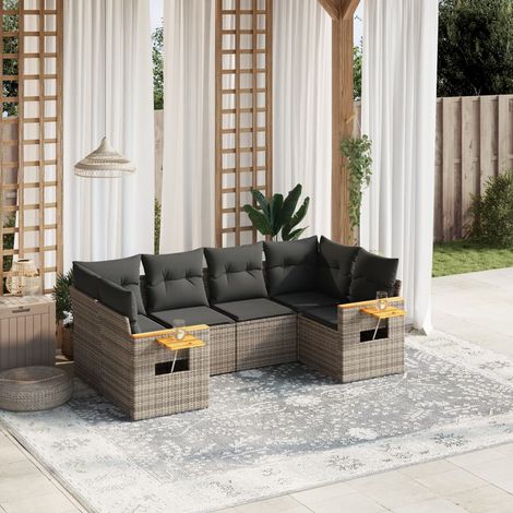 Set de muebles de jardín 6 pzas y cojines ratán sintético gris vidaXL (1/5)